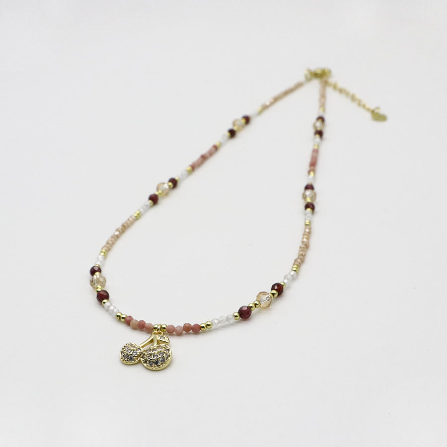 Nice 2mm Faceted Champagne Gold Zircon With Strawberry Pendant Necklace & Bracelet Set