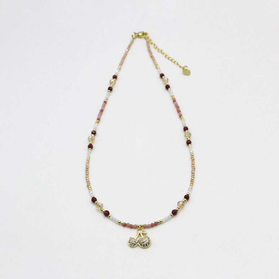 Nice 2mm Faceted Champagne Gold Zircon With Strawberry Pendant Necklace & Bracelet Set