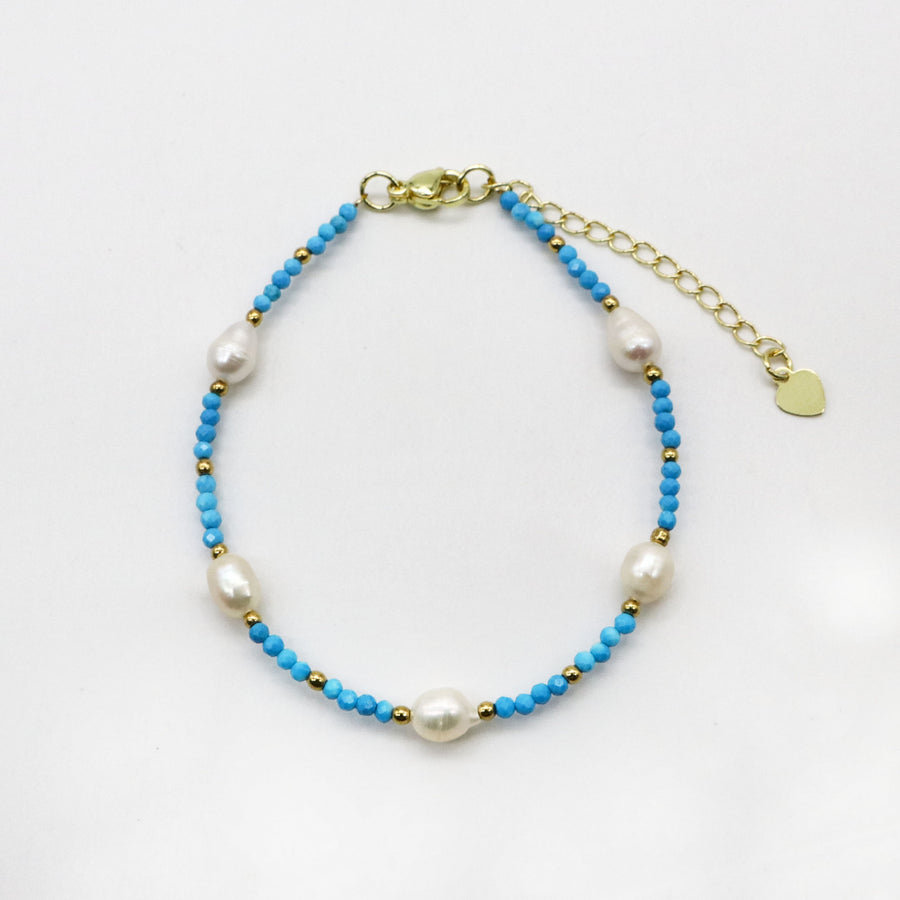 Fantastic Style 2mm Faceted Turquoise Pearls Necklace & Bracelet Set