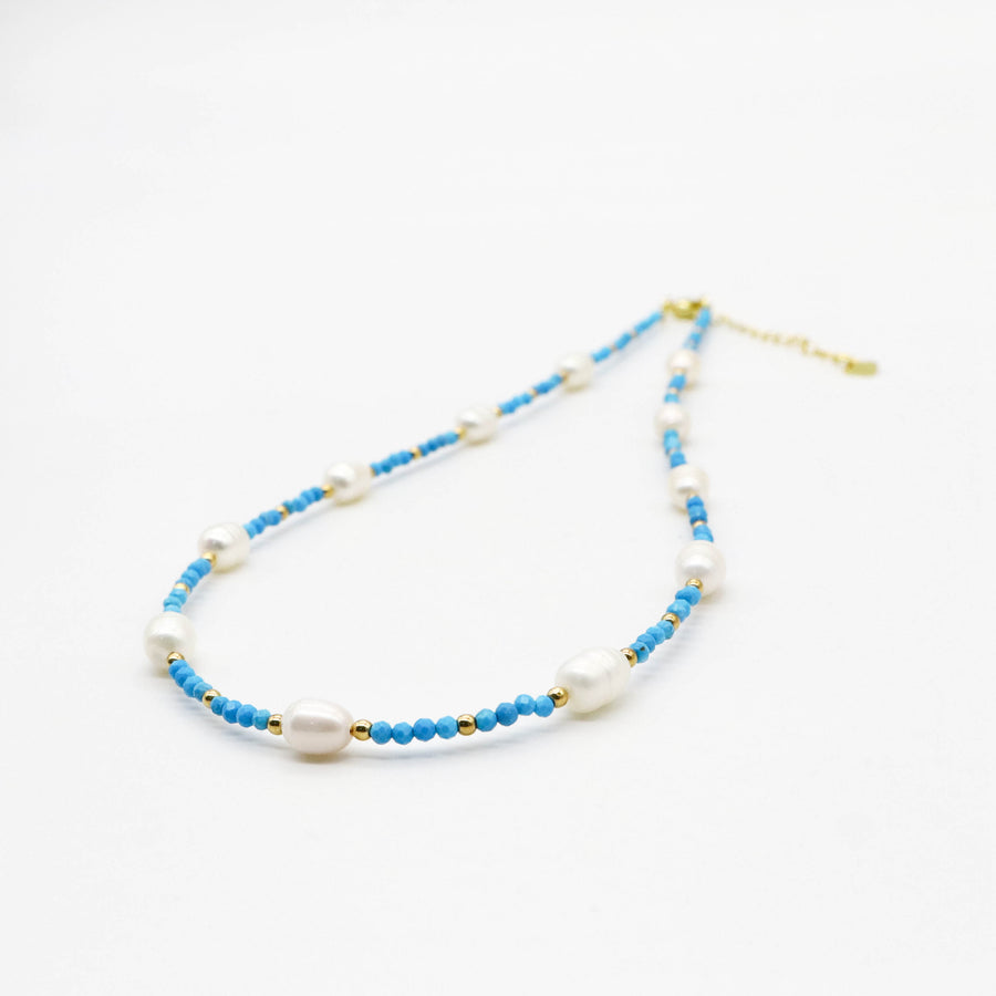Fantastic Style 2mm Faceted Turquoise Pearls Necklace & Bracelet Set