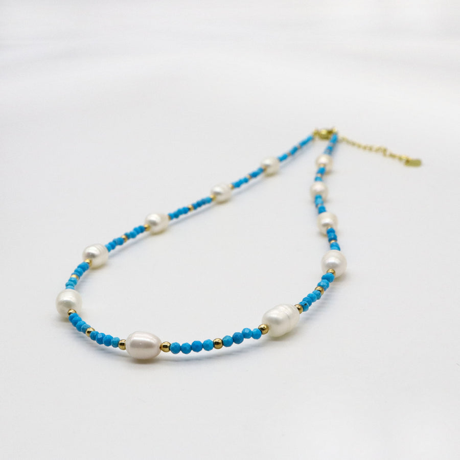 Fantastic Style 2mm Faceted Turquoise Pearls Necklace & Bracelet Set
