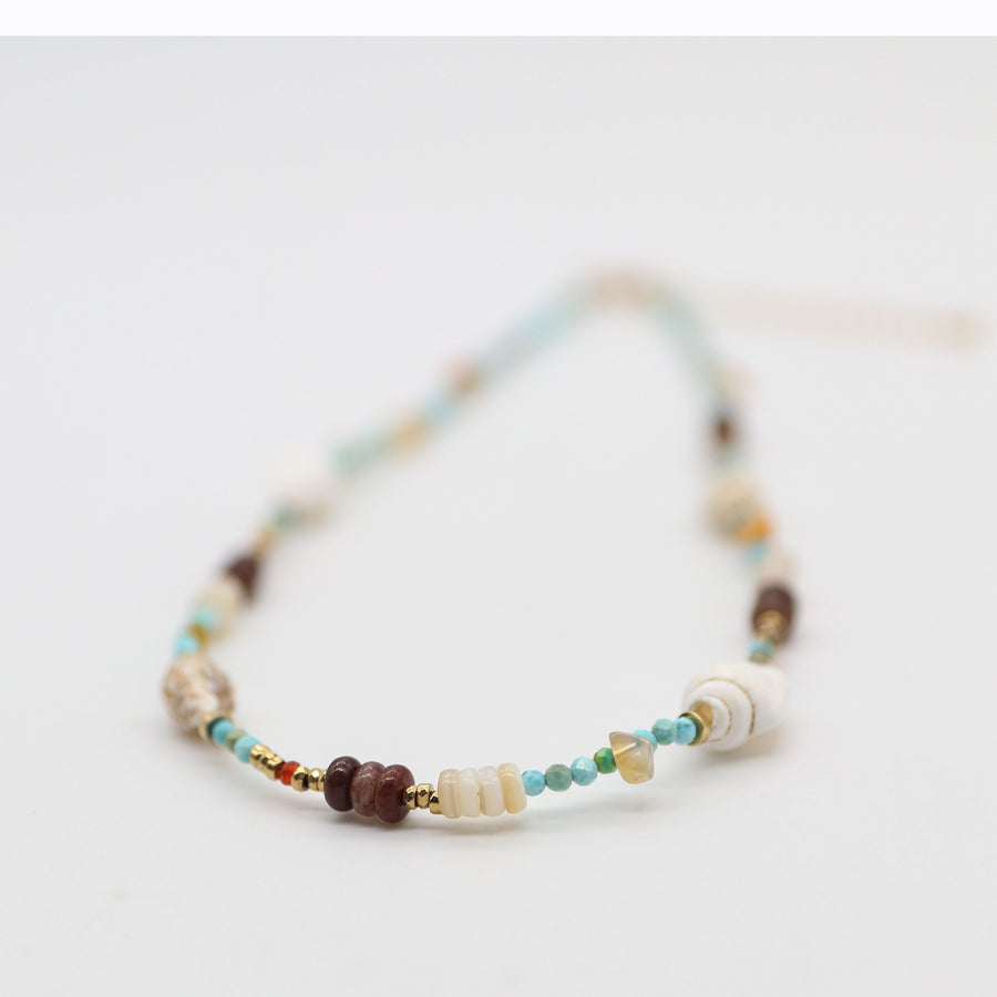 Nice 2mm Faceted Turquoise Beads With Shell Vacation Style Necklace & Bracelet Set