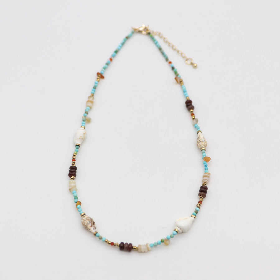 Nice 2mm Faceted Turquoise Beads With Shell Vacation Style Necklace & Bracelet Set