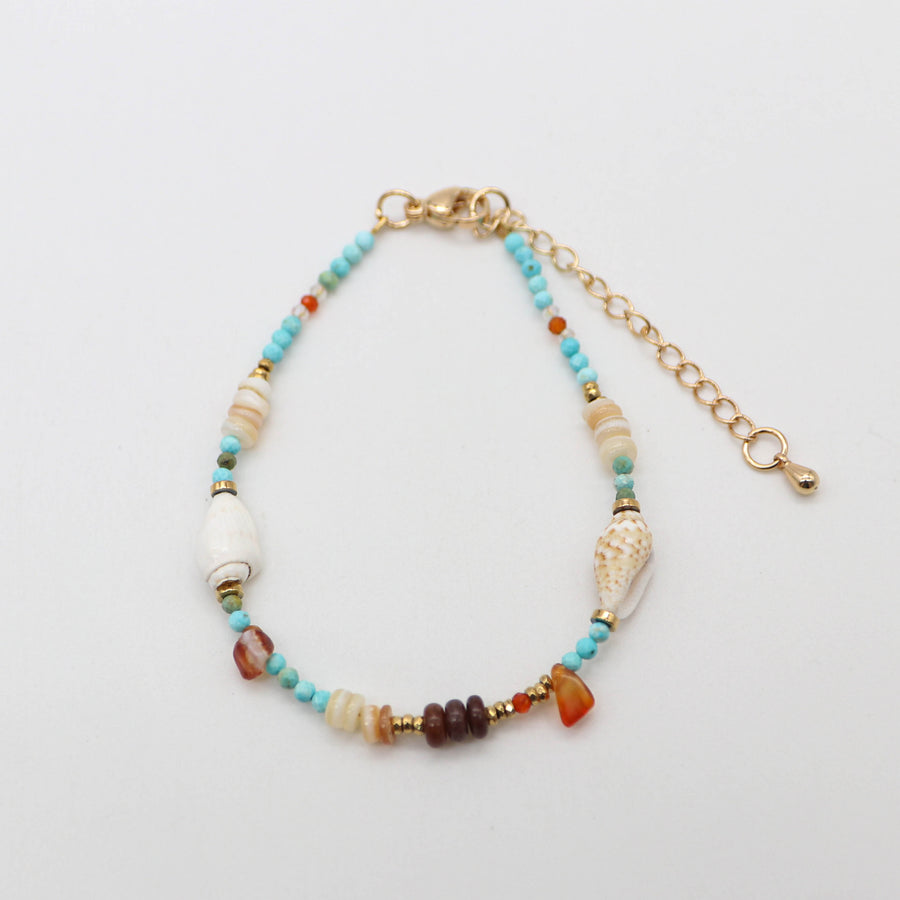 Nice 2mm Faceted Turquoise Beads With Shell Vacation Style Necklace & Bracelet Set