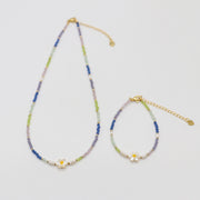 Nice 2mm Faceted Colored Zircon Beads With Fresh Water Pearl Sweet Style Necklace & Bracelet Set