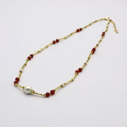 Bohemia Style Red Agate With Irregular Pearl Necklace And Bracelet