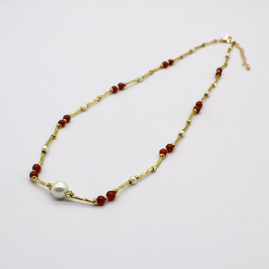 Bohemia Style Red Agate With Irregular Pearl Necklace And Bracelet