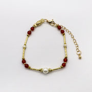 Bohemia Style Red Agate With Irregular Pearl Necklace And Bracelet