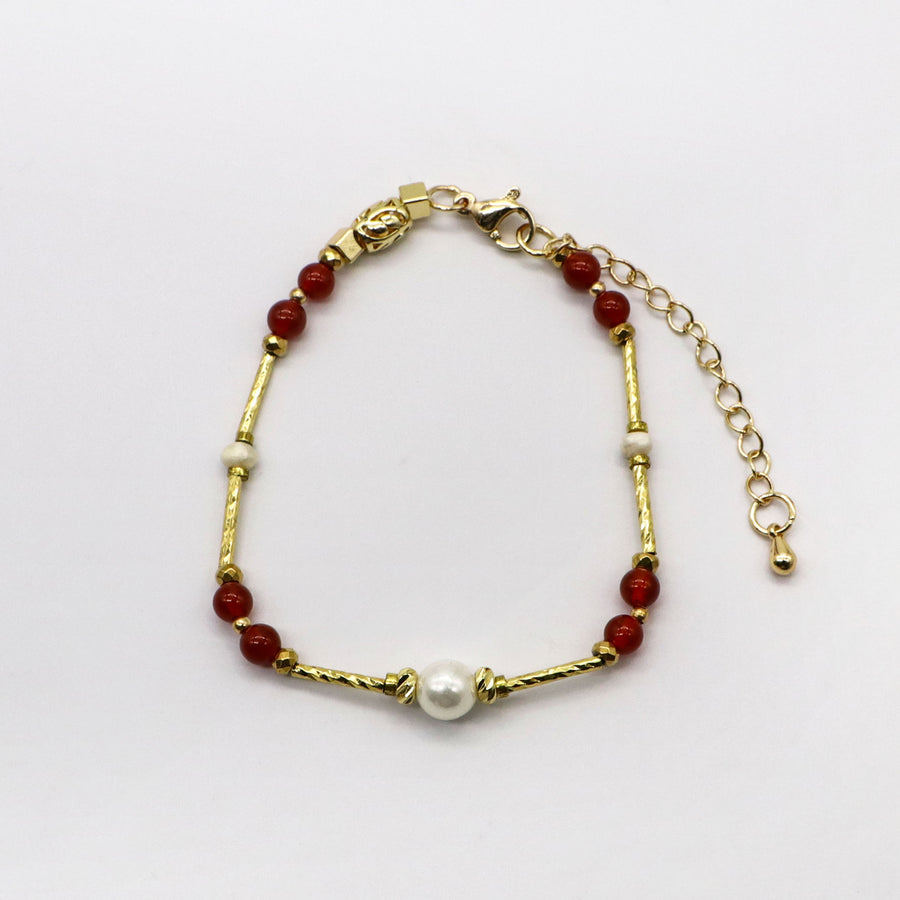 Bohemia Style Red Agate With Irregular Pearl Necklace And Bracelet