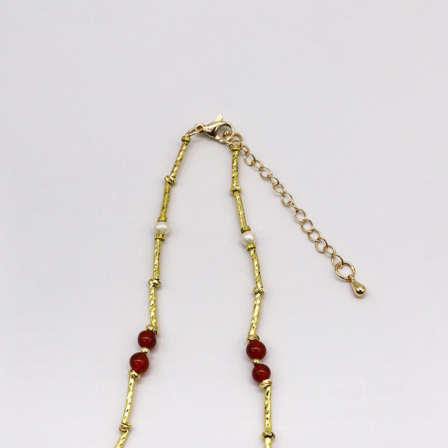 Bohemia Style Red Agate With Irregular Pearl Necklace And Bracelet