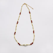 Bohemia Style Red Agate With Irregular Pearl Necklace And Bracelet