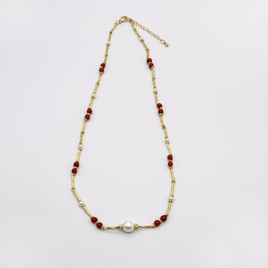 Bohemia Style Red Agate With Irregular Pearl Necklace And Bracelet