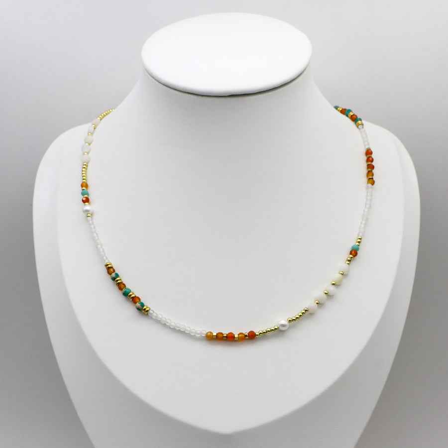 Nice 3mm Faceted Red Agate Metallic Style Necklace