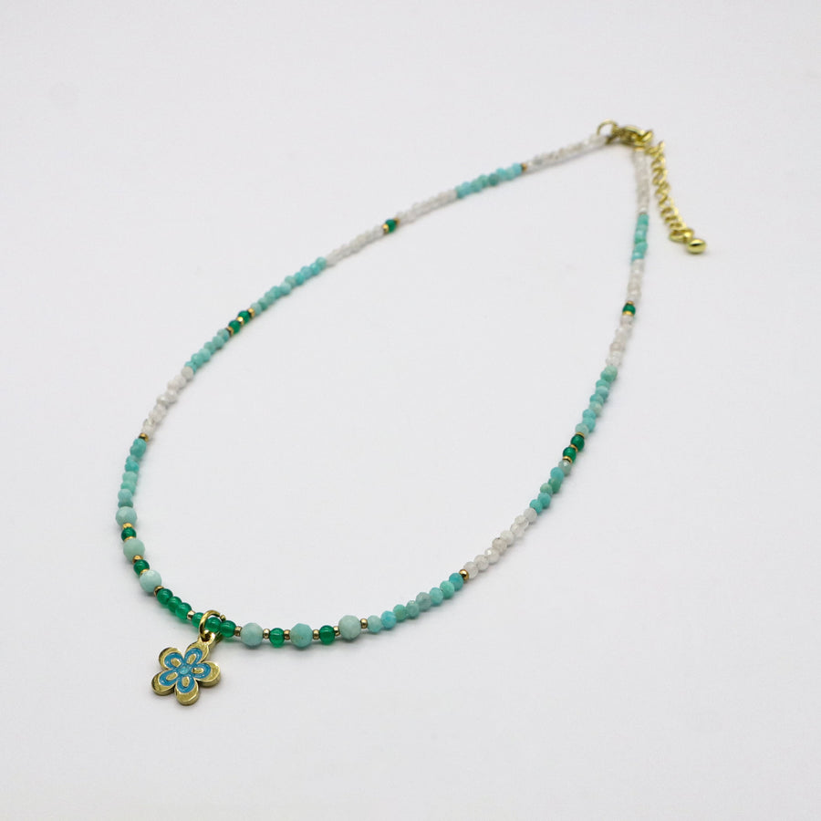Amazonite With Blue Flower  Necklace