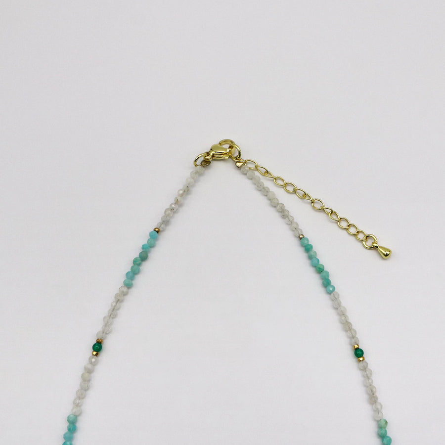 Amazonite With Blue Flower  Necklace