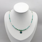 Amazonite With Blue Flower  Necklace