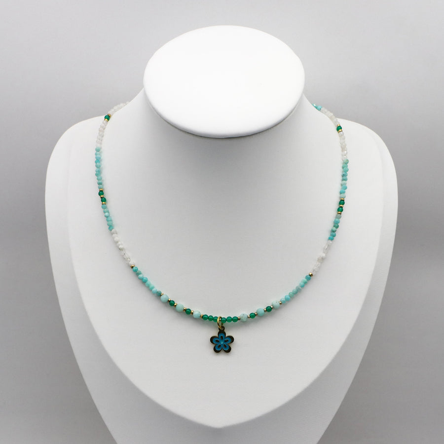 Amazonite With Blue Flower  Necklace
