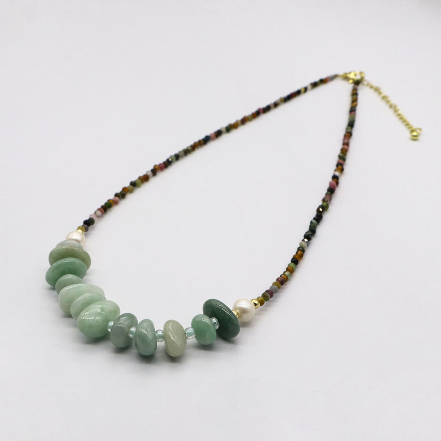 Bohemian Style Tourmaline With Pearl Necklace