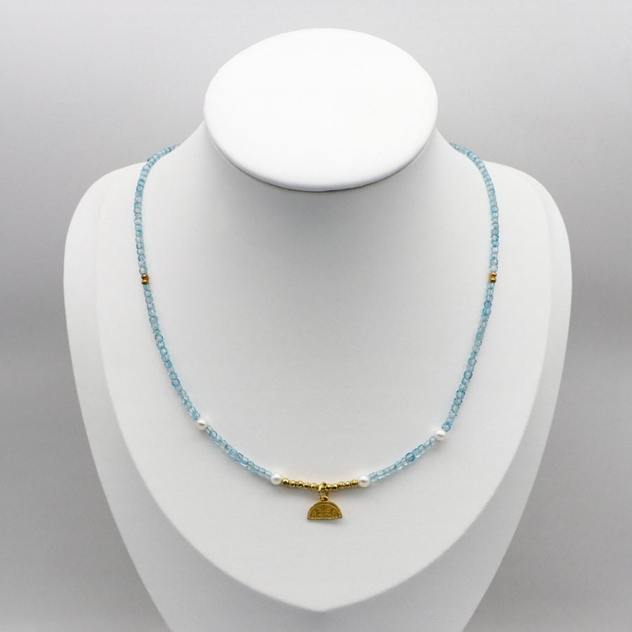 Simple Style Blue Topaz With Irregular Pearl Necklace