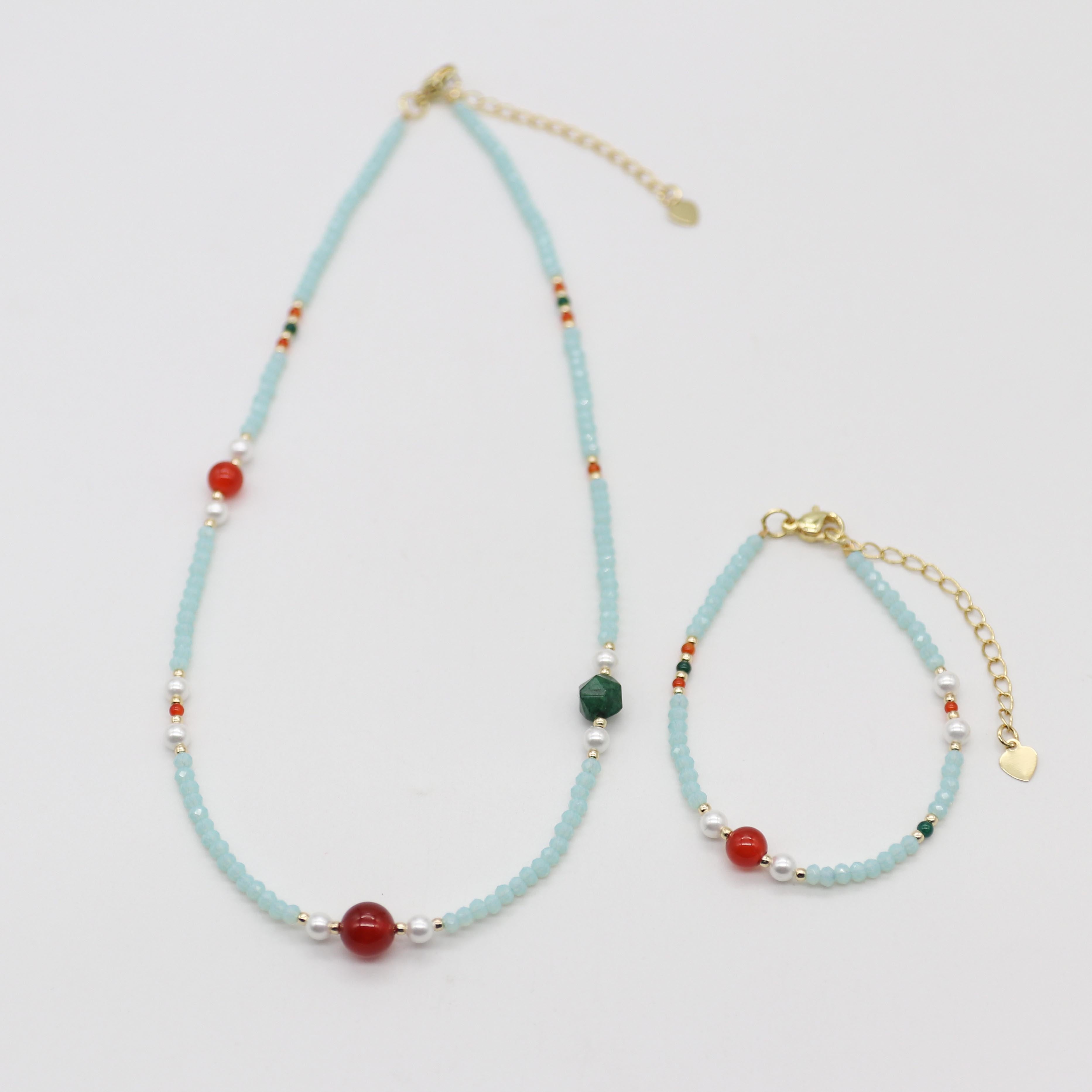 Nice 8mm Red Agate Classic Style Necklace & Bracelet Set