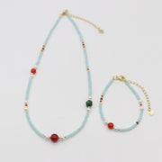 Nice 8mm Red Agate Classic Style Necklace & Bracelet Set