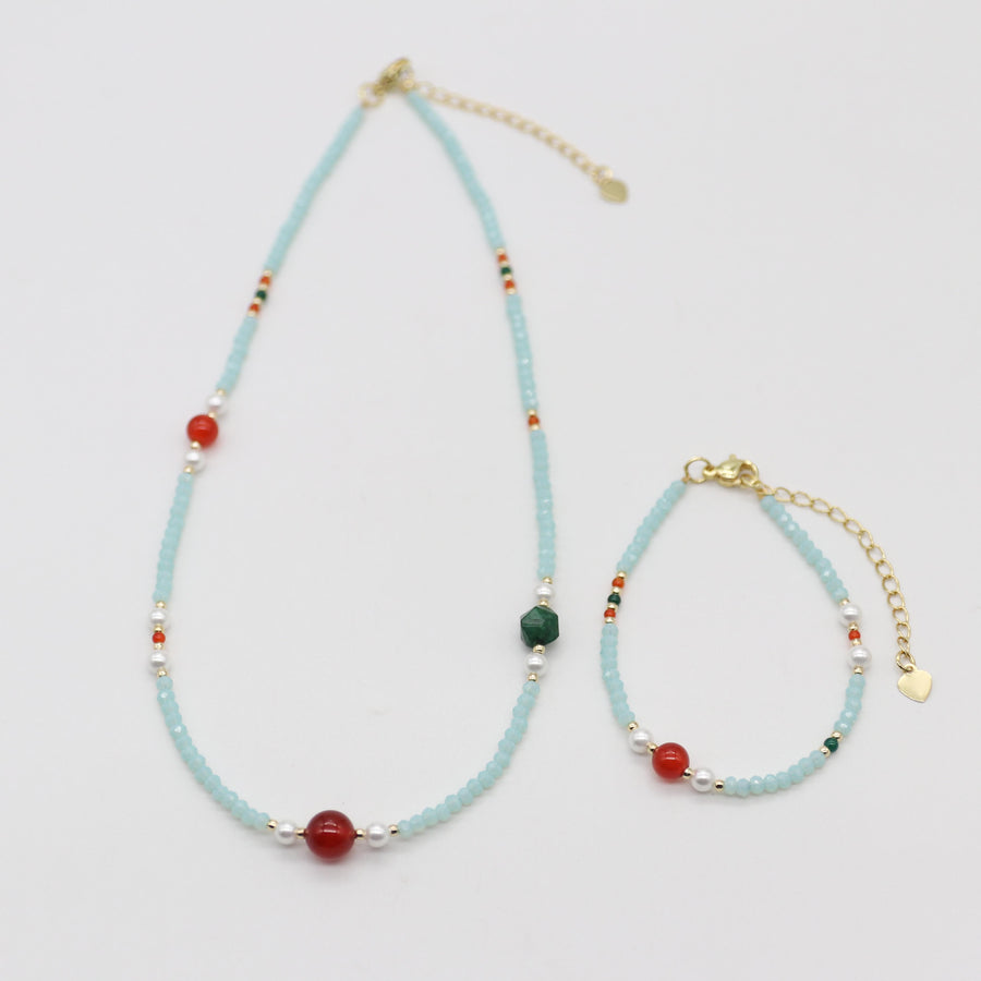 Nice 8mm Red Agate Classic Style Necklace & Bracelet Set