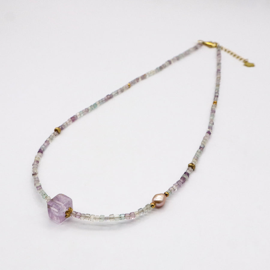 Simple Style Fluorite With Amethyst Necklace