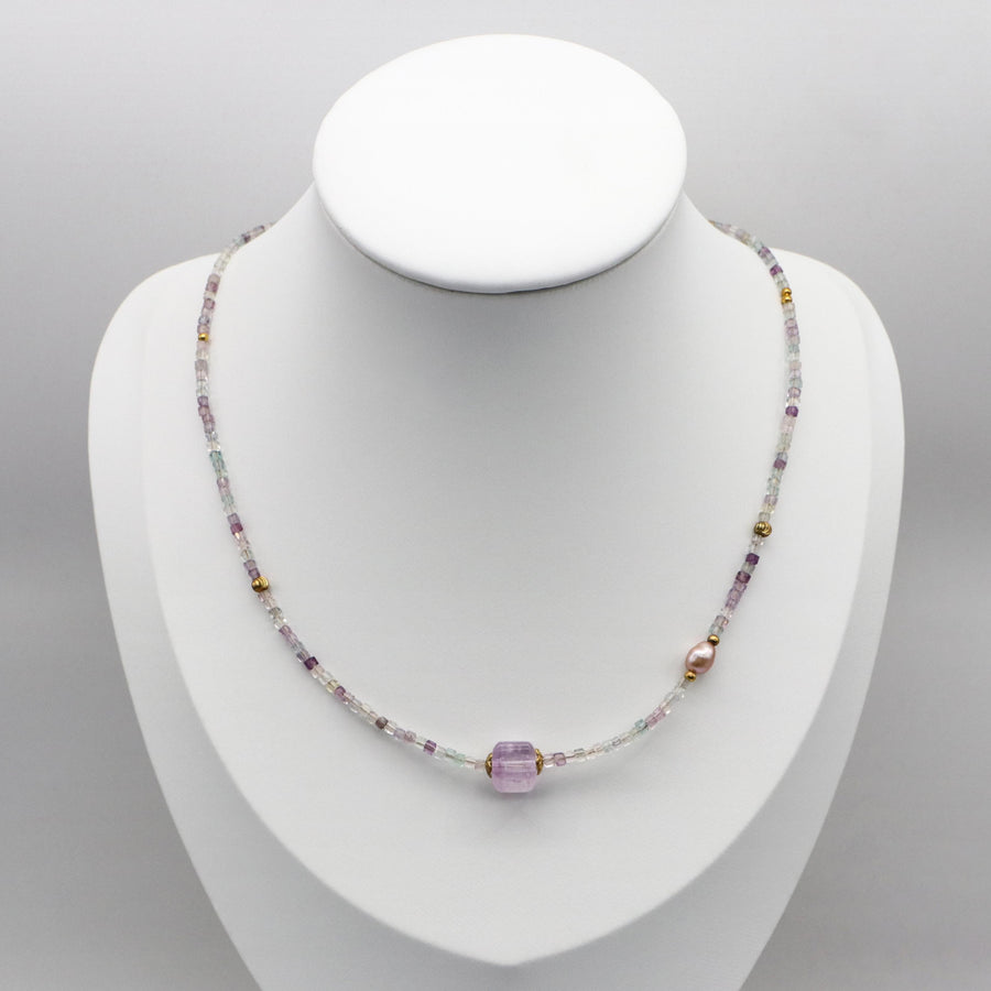 Simple Style Fluorite With Amethyst Necklace