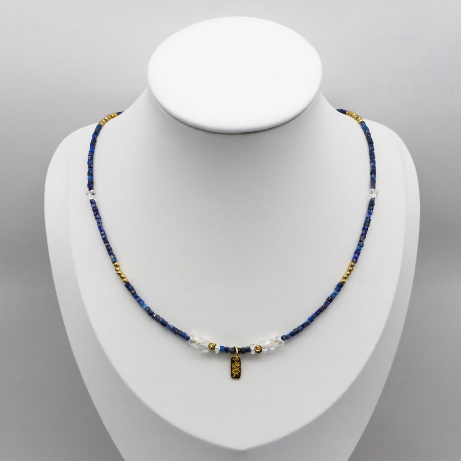 Simple Style Lapis With Crystal Necklace