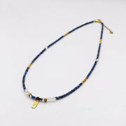Simple Style Lapis With Crystal Necklace