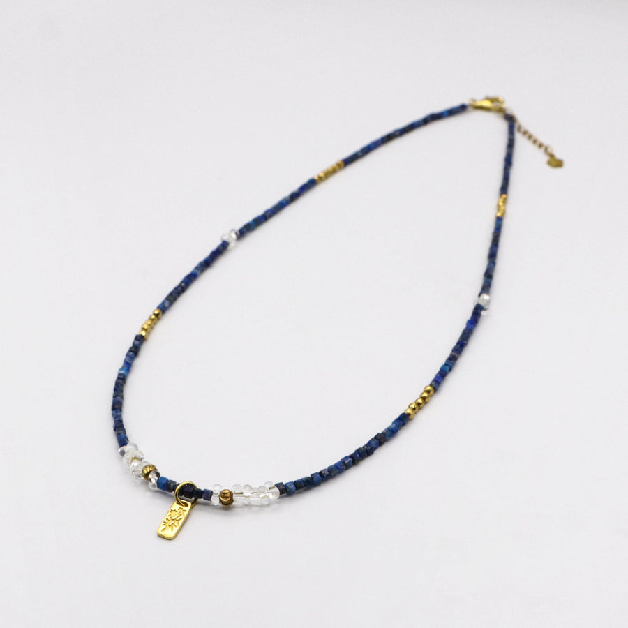 Simple Style Lapis With Crystal Necklace