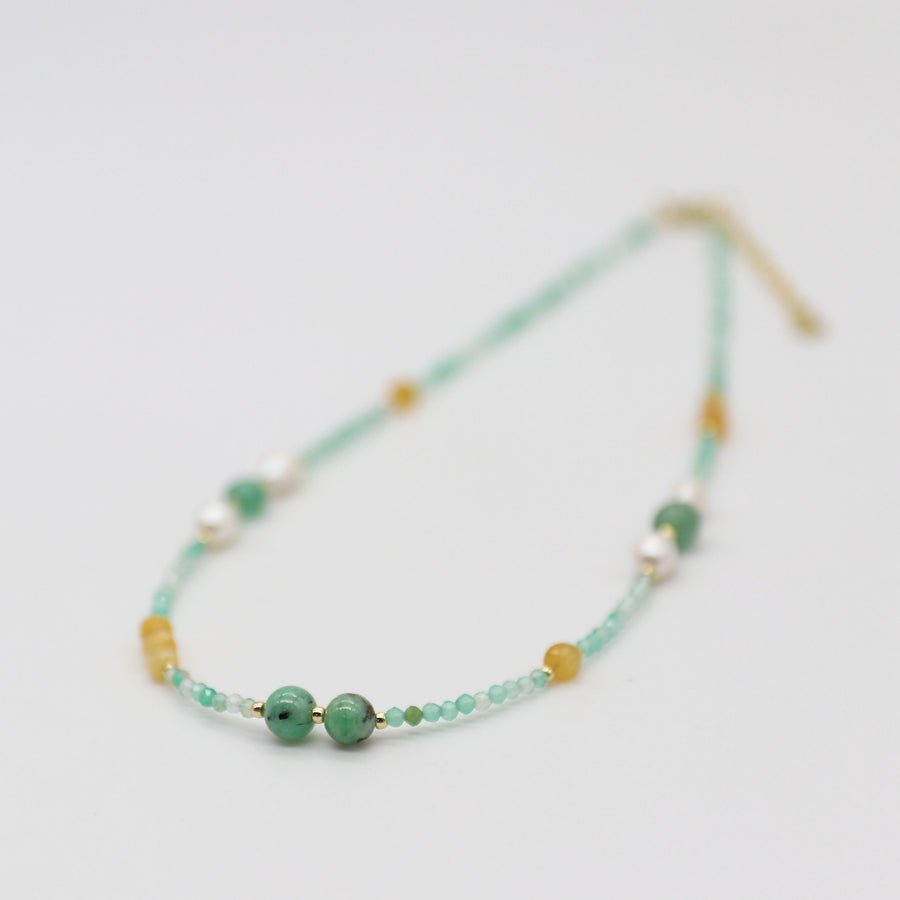 Nice 2mm Faceted Green Agate With 6mm Chrysoprase Necklace & Bracelet Set