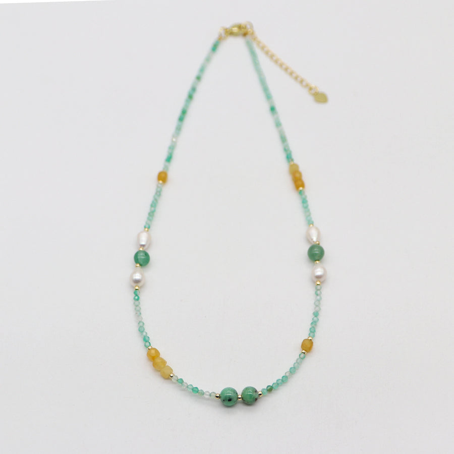 Nice 2mm Faceted Green Agate With 6mm Chrysoprase Necklace & Bracelet Set
