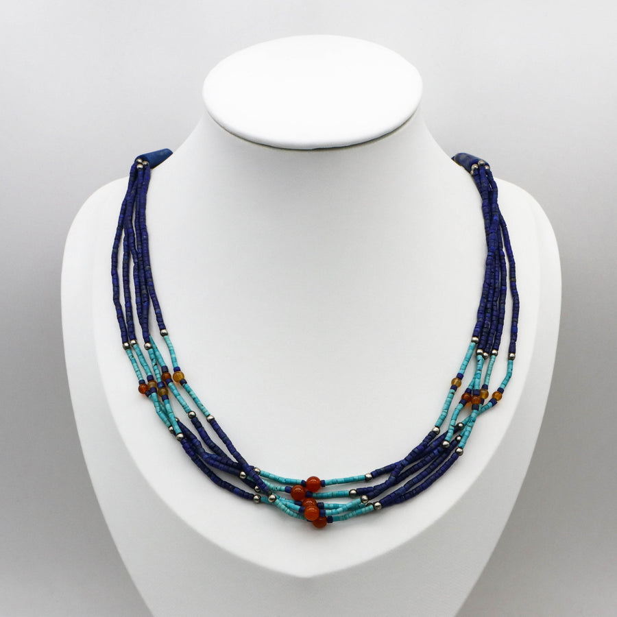 Lapis And Turquoise Heishi Necklace African Tribal Style