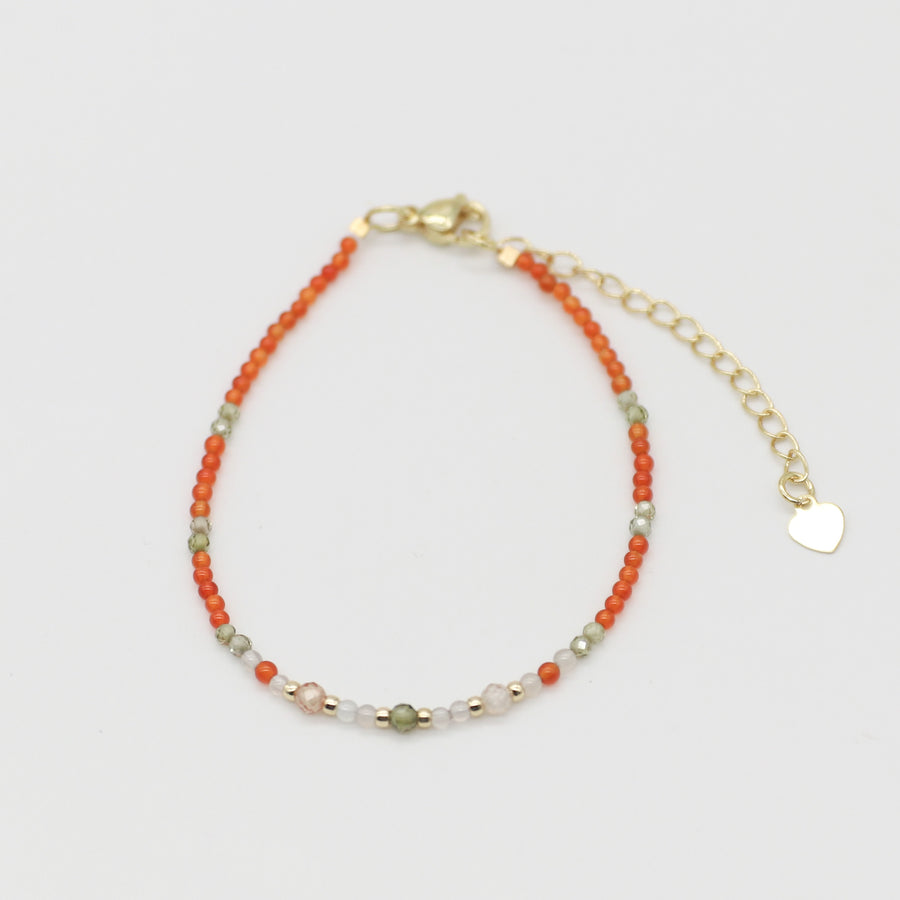 Nice 2mm Red Carnelian With Zircon Necklace & Bracelet Set