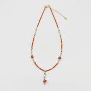 Nice 2mm Red Carnelian With Zircon Necklace & Bracelet Set