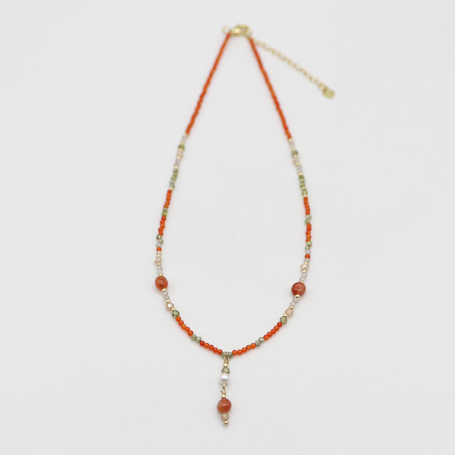 Nice 2mm Red Carnelian With Zircon Necklace & Bracelet Set