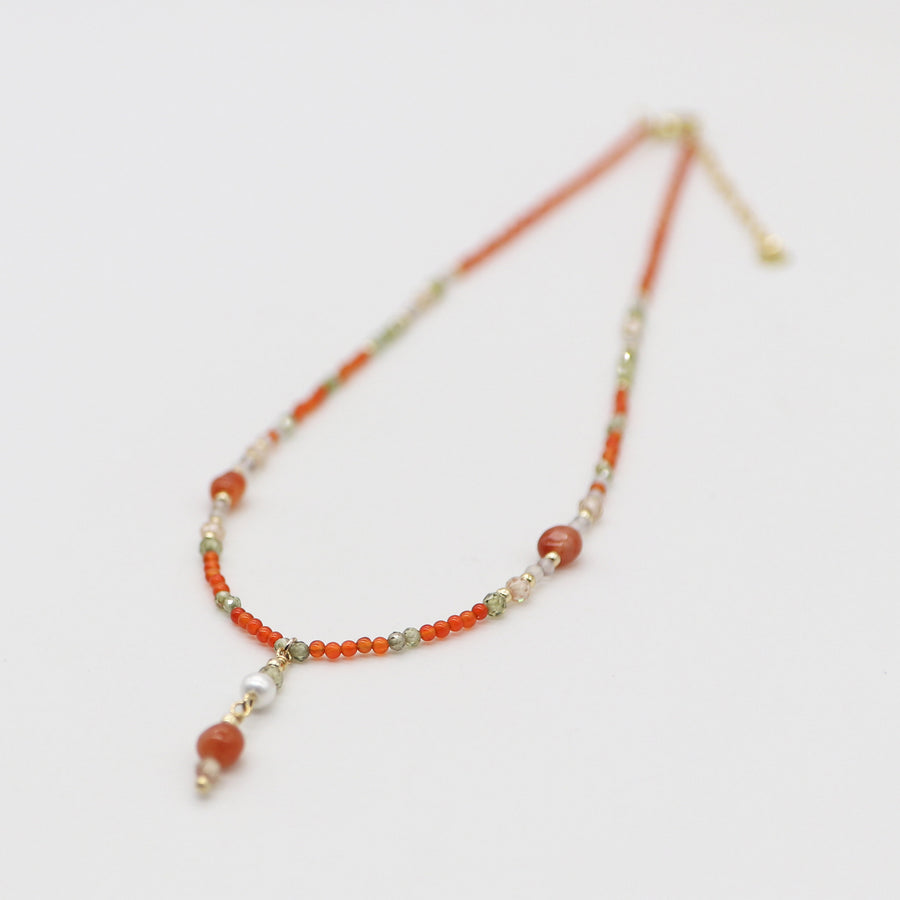 Nice 2mm Red Carnelian With Zircon Necklace & Bracelet Set