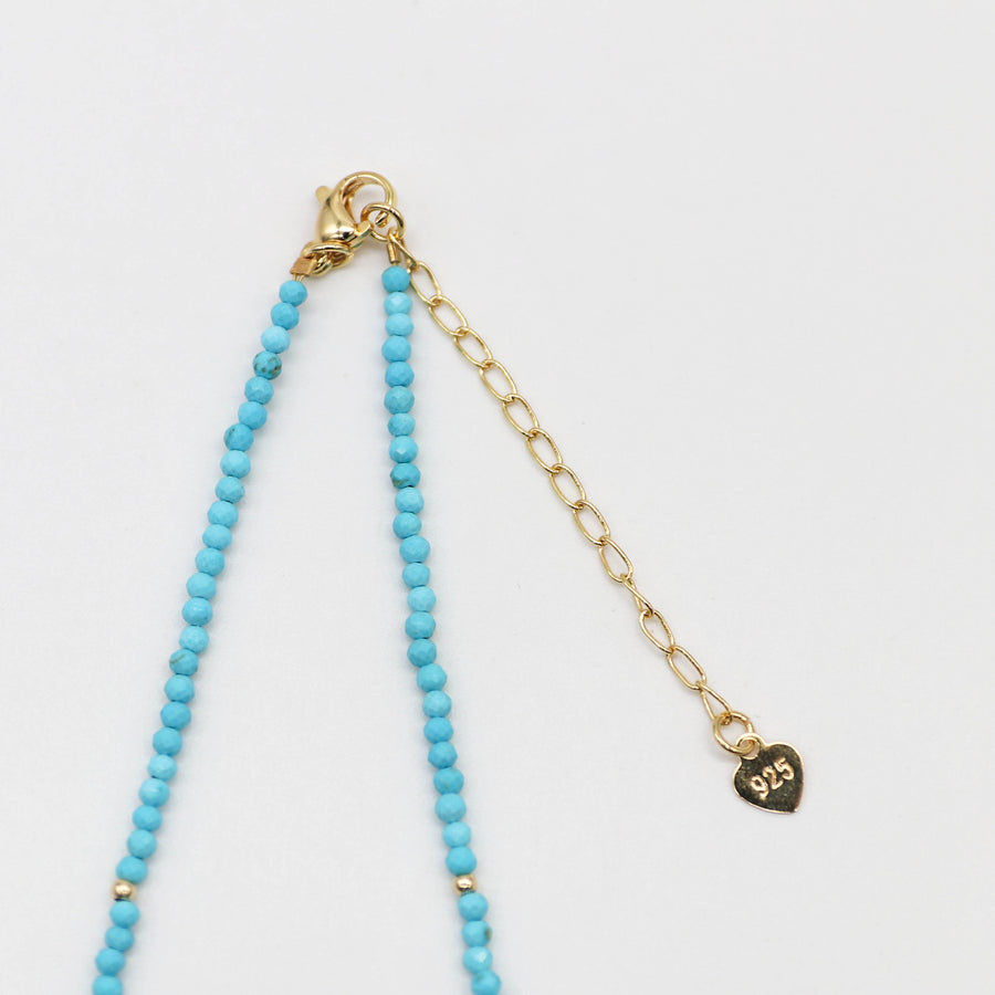Nice 2mm Faceted Turquoise With MOP Clover Necklace & Bracelet Set