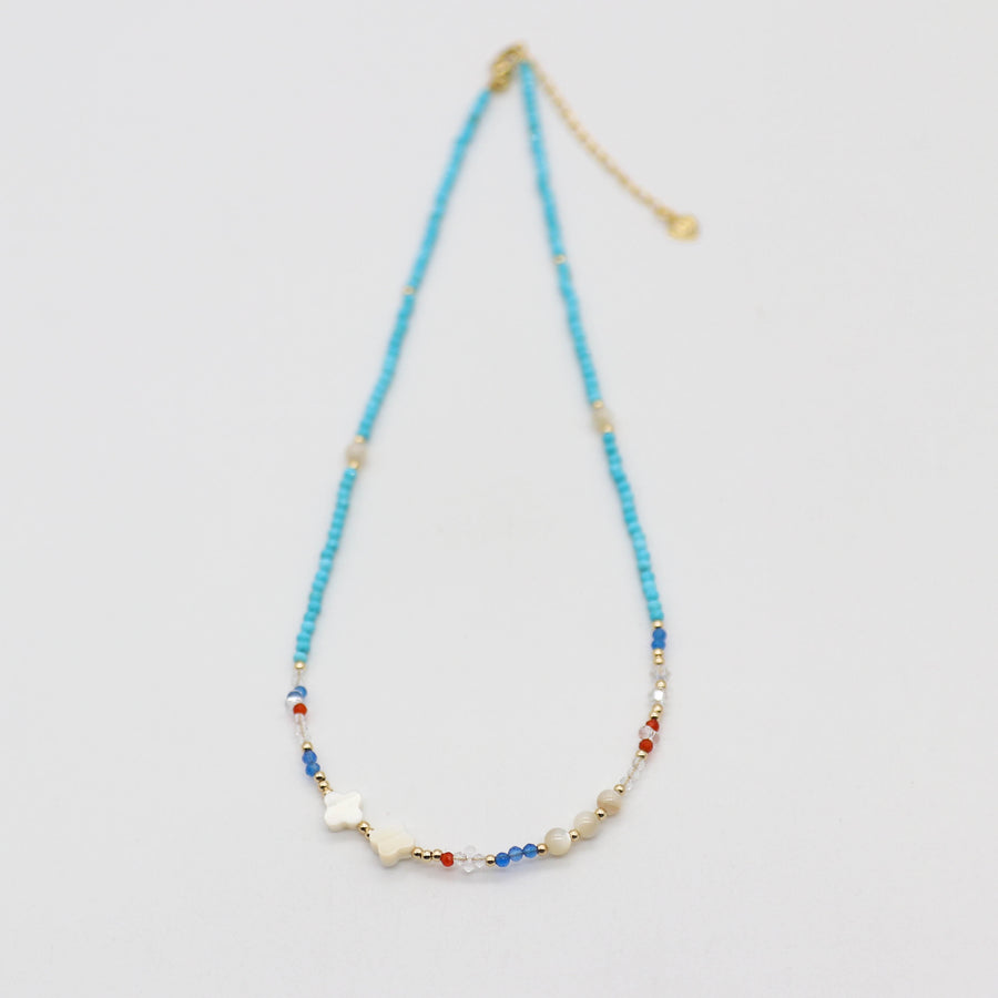 Nice 2mm Faceted Turquoise With MOP Clover Necklace & Bracelet Set