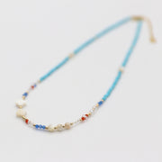Nice 2mm Faceted Turquoise With MOP Clover Necklace & Bracelet Set