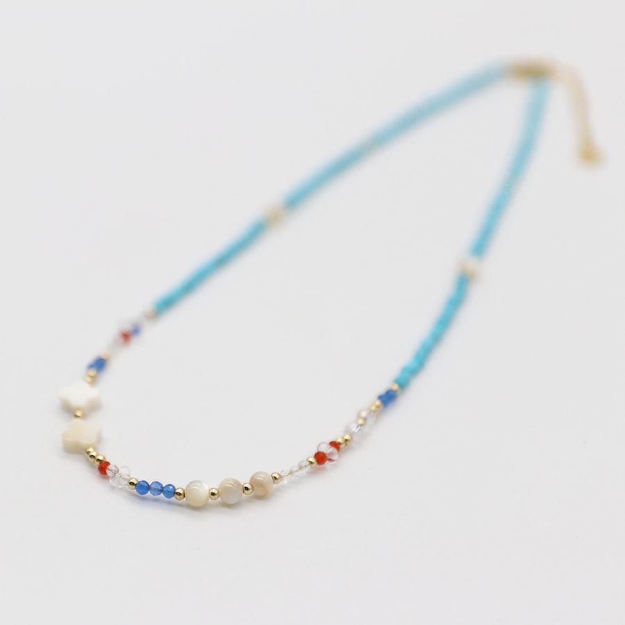 Nice 2mm Faceted Turquoise With MOP Clover Necklace & Bracelet Set