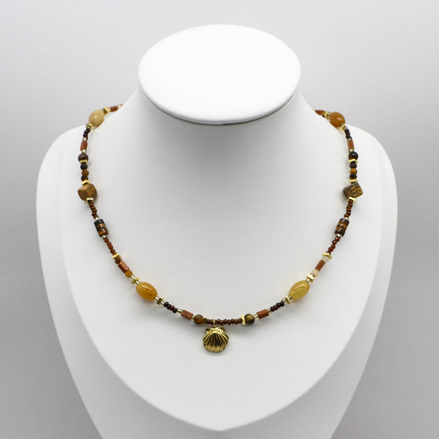 Vintage Fashion Tiger-eye And Jade Necklace