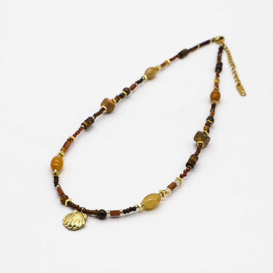 Vintage Fashion Tiger-eye And Jade Necklace