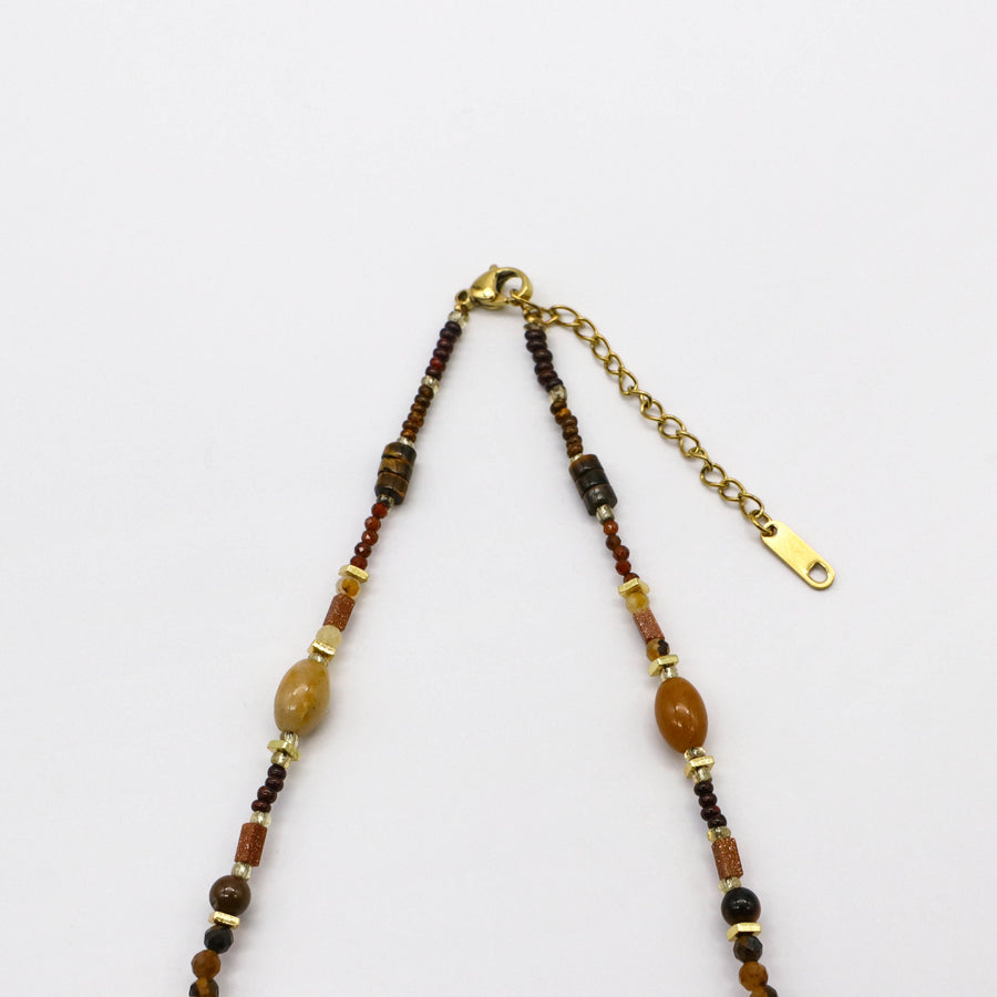 Vintage Fashion Tiger-eye And Jade Necklace