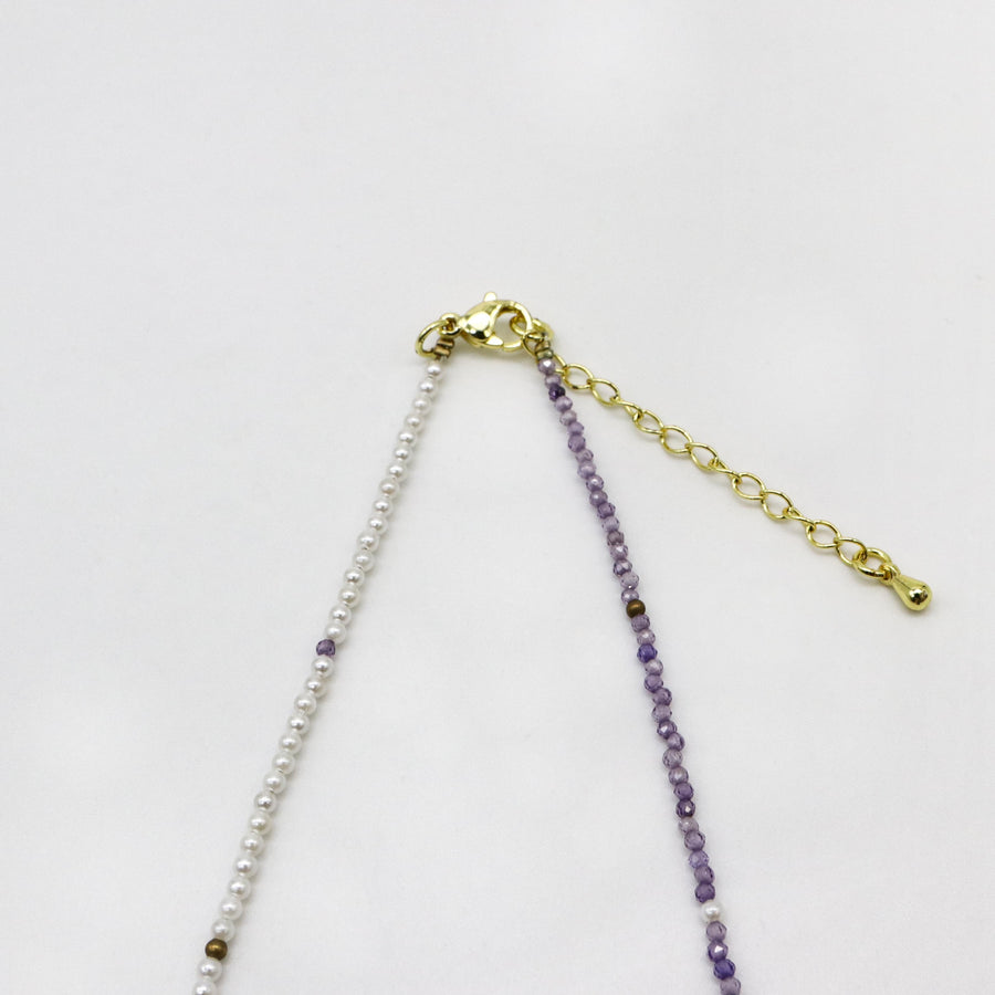 2mm Mop Pearl With Faceted Amethyst Necklace Princess Style