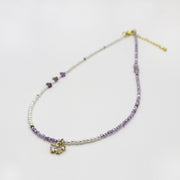 2mm Mop Pearl With Faceted Amethyst Necklace Princess Style