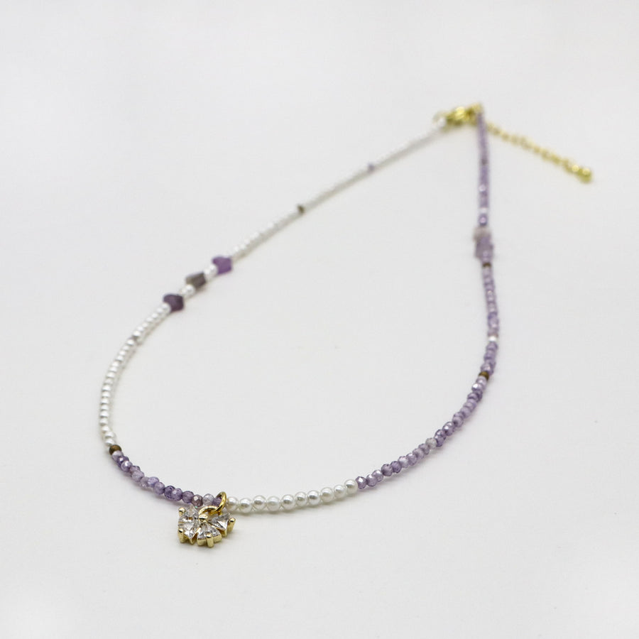 2mm Mop Pearl With Faceted Amethyst Necklace Princess Style