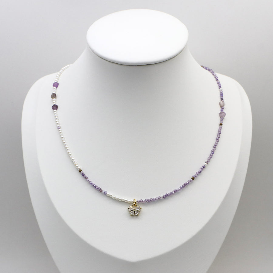 2mm Mop Pearl With Faceted Amethyst Necklace Princess Style