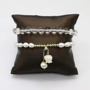 Elegant White Style Pearls And AAA Grade Crystal Bracelet Set